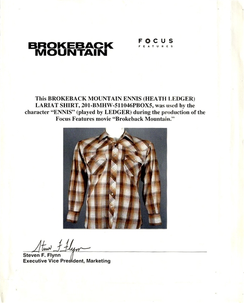 Heath Ledger Plaid Shirt From ''Brokeback Mountain'' -- With a COA From Focus Features